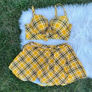 Torrid Yellow Plaid School Girl Clueless High-Rise Skater Swim Skirt and Top 0/1